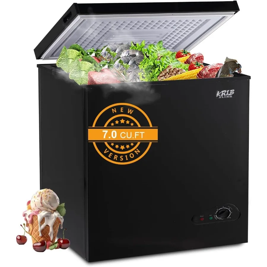 

Мини-нагрудная морозильная камера 7,0 куб. футов, черная компактная глубокая морозильная камера с регулируемым термостатом, верхняя дверь, малошумная съемная корзина