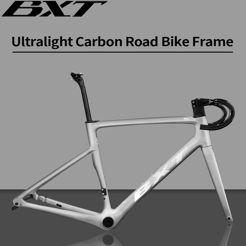 Ultralight Carbon Fiber Road Bike Frame, Frameset with Handlebars, Suitable for T47, T700 +, T800, 2024