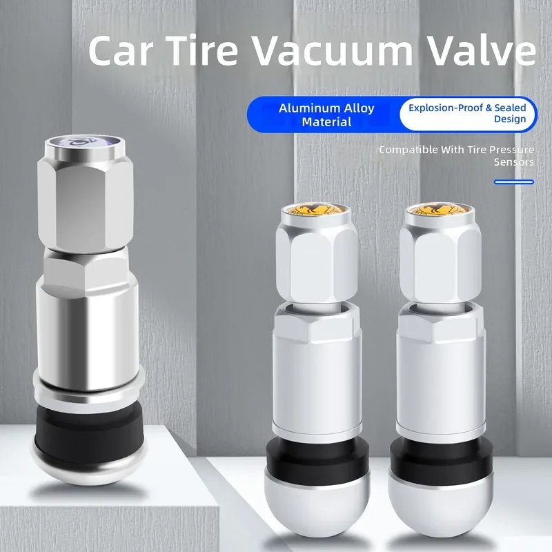 for Universal Car Tire Valve Cap Aluminum Alloy Stainless Steel Vacuum Nozzle Inflatable Tool Rubber Dust Cover Auto