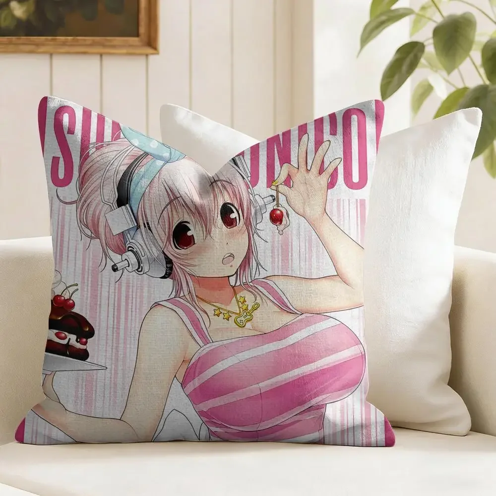 Game Super S-Sonico Cushion Cover Eco Linen Pillow Case Double-Sided Print, Breathable&Durable, Hidden Zipper Home Decor