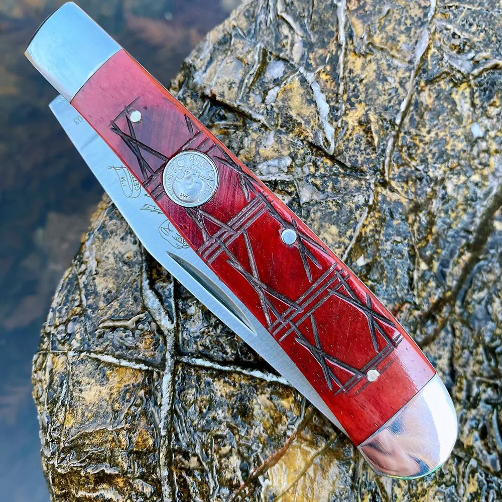 Watchman Trapper couteaux poche Double lames couteau pliant à Joint coulissant poignées osseuses classiques finition miroir