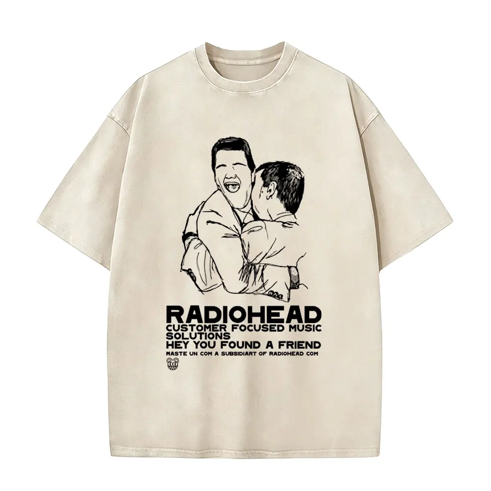 Washed Vintage Rock Band Radiohead Funny T-shirt Men Women Retro Hip Hop Oversized T Shirts Men's Gothic Casual Cotton T-shirts