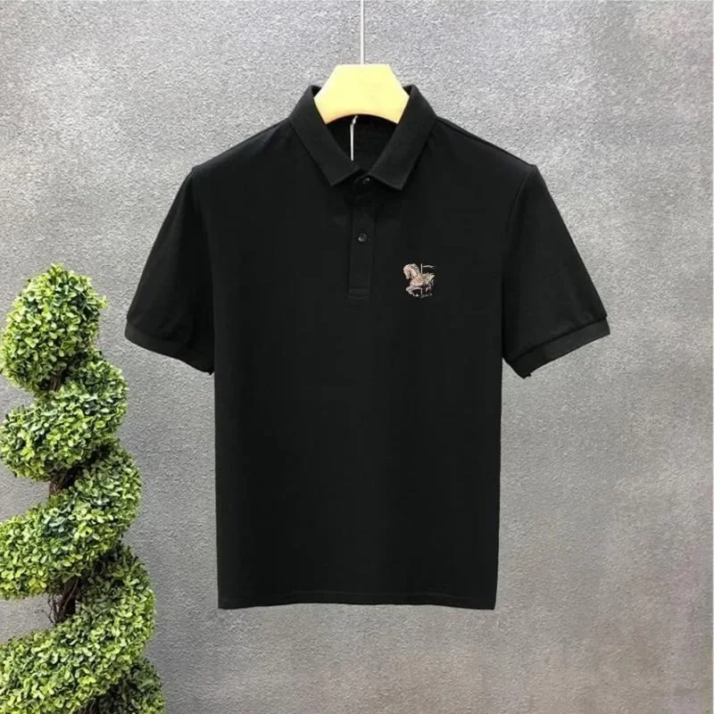 Mens with Collar T-shirt Print White O Neck Black High Quality Luxury Casual Cheap Tops Kpop Clothes Wholesale Male Polo Shirts