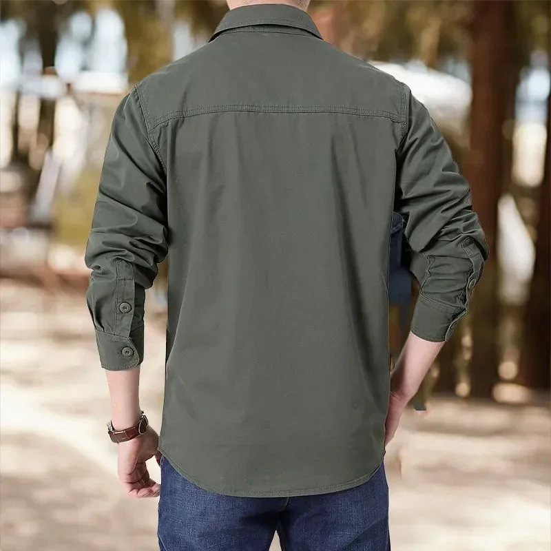 Long Sleeve Cargo Sweatshirts Men Clothing Retro Spring Autumn Casual Turn Down Collar Shirts Male Camisa Militar Overshirt