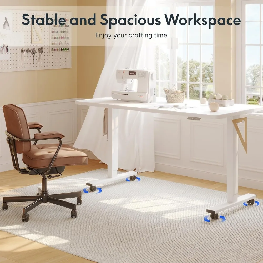 Electric Adjustable Workbench 48x30 with Drawer and Wheels for Garage Workshop Office, White