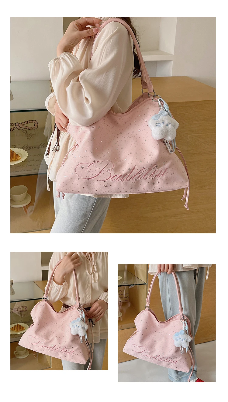 Y2k Fashion Letter Printing Pattern Shoulder Bag for Women 2026 Sweet Girls Vintage Casual Tote Bag Handbags Large Capacity Bag