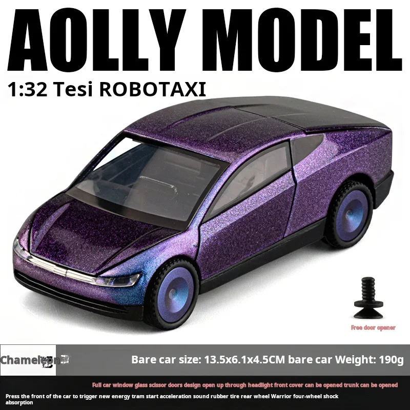 รถโมเดลโลหะผสมแบบไดแคสต์ 1:32 รถแท็กซี่ไร้คนขับ รุ่น Tesla Miniauto พร้อมเสียงและไฟ มีระบบดึงหลัง เหมาะสำหรับเป็นของขวัญวันเกิด
