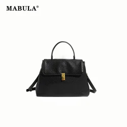 MABULA Black Crocodile Pattern Leather Top Handle Purse for Women Retro Small Soft Vegant Pu Satchel Bag Simple Female Handbag