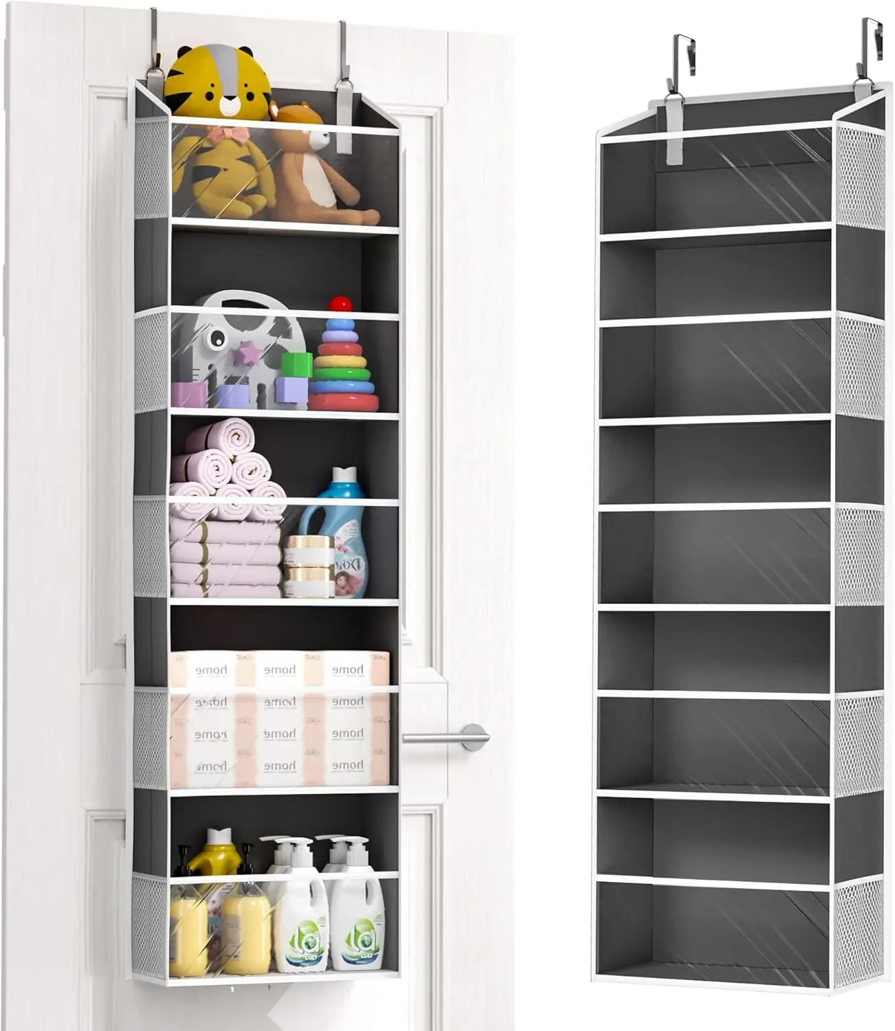 

1-Pack Over Door Organizer with 5 Large Pockets 10 Mesh Side Pockets, 44 lbs Weight Capacity Hanging Storage Organizer with C