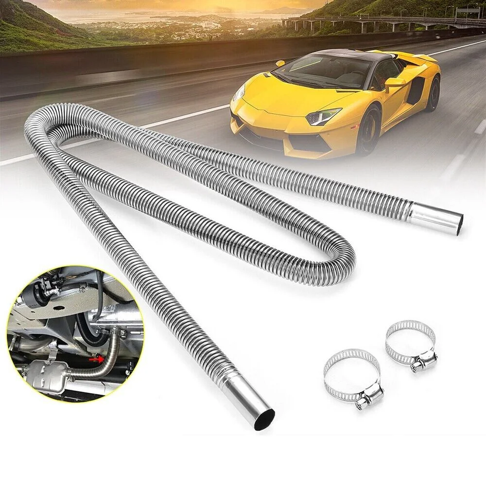 60-300cm Car Auto Air Parking Heater Exhaust Pipe w/ 2 Clamps Fuel Tank Exhaust Pipe Hose Tube Stainless Steel For Diesel Heater