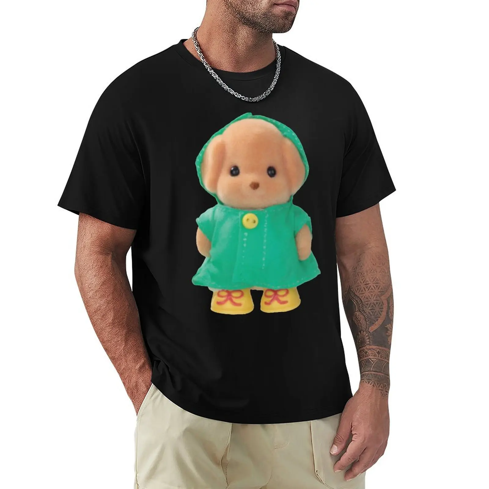 puppy in raincoat calico critter T-Shirt summer top cotton graphic tees mens t shirts top quality