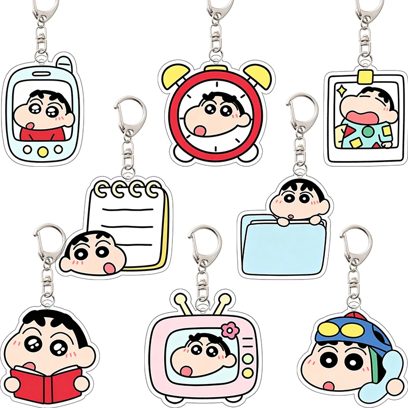 Kawaii Crayon Shin Chan Acrylic Keychain Backpack Pendant Anime Cartoon File Sticky Notes Decoration Jewelry Hot Birthday Gift
