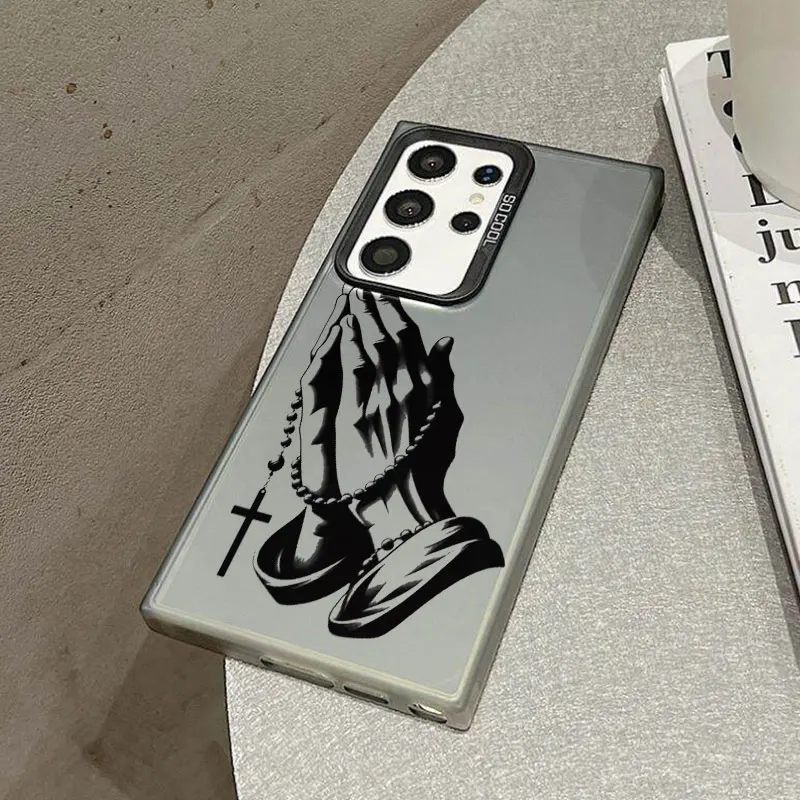 Prayer Cross Phone Case For Samsung S26 S25 S24 A57 A56 A37 A36 A17 A16 A07 A06 M56 Ultra Plus Laser PC+TPU Cases Cover-S832P1