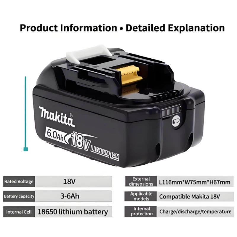 100% الأصلي ماكيتا 18 فولت 6.0Ah بطارية قابلة للشحن ، لماكيتا BL1830 BL1830B BL1840 BL1840B BL1850 BL1860 أدوات كهربائية البطارية #6