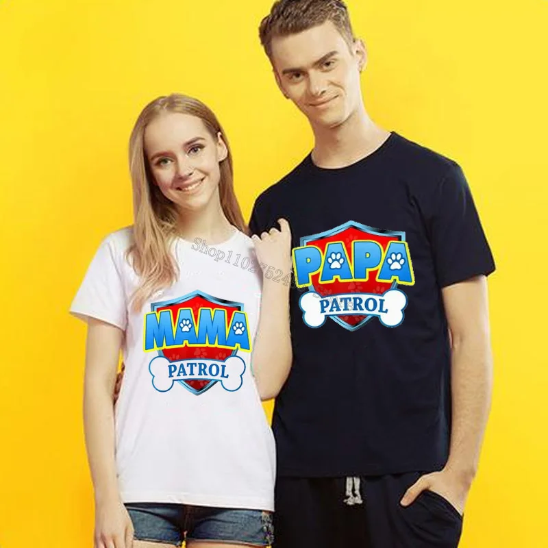 Cartoon Funny PAPA MAMA Paw Patrol Dog Mom Dad Cotton T Shirts Graphic for Men Women Family Clothes Summer Short Sleeve Tops