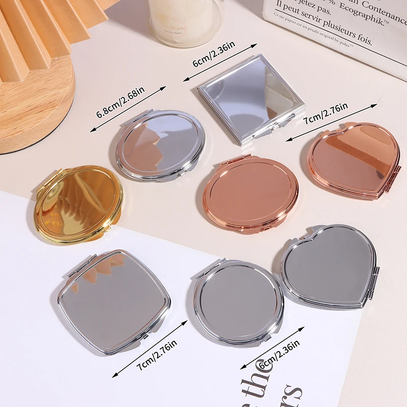 1pcs Portable Women Stainless Steel Makeup Tool Mirror Hand Pocket Folded-Side Cosmetic Make Up Mirror Small Various Shapes