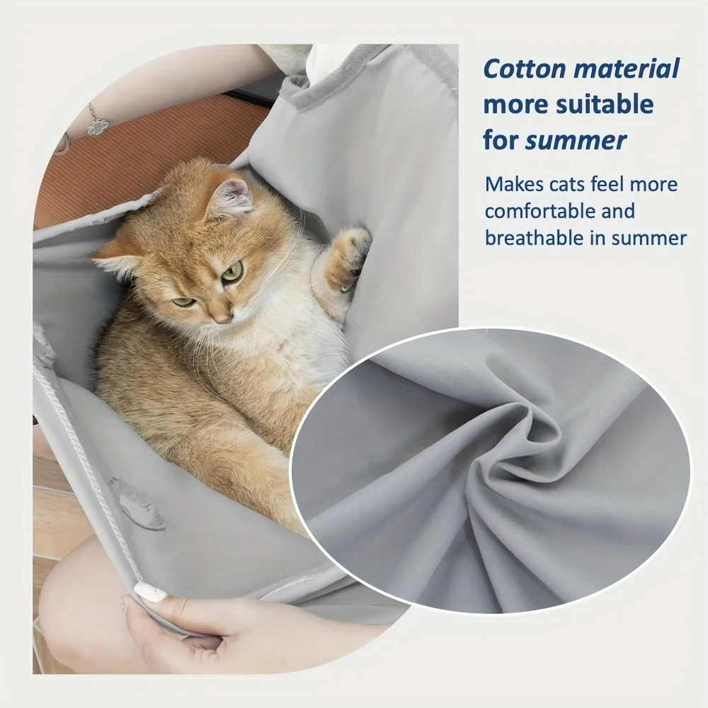 1pc Breathable Cotton Cat Grooming Apron - 4 Holding Holes, Portable Pet Carrier Pouch, Anti-Scratch & Hair Resistant, Comfortab