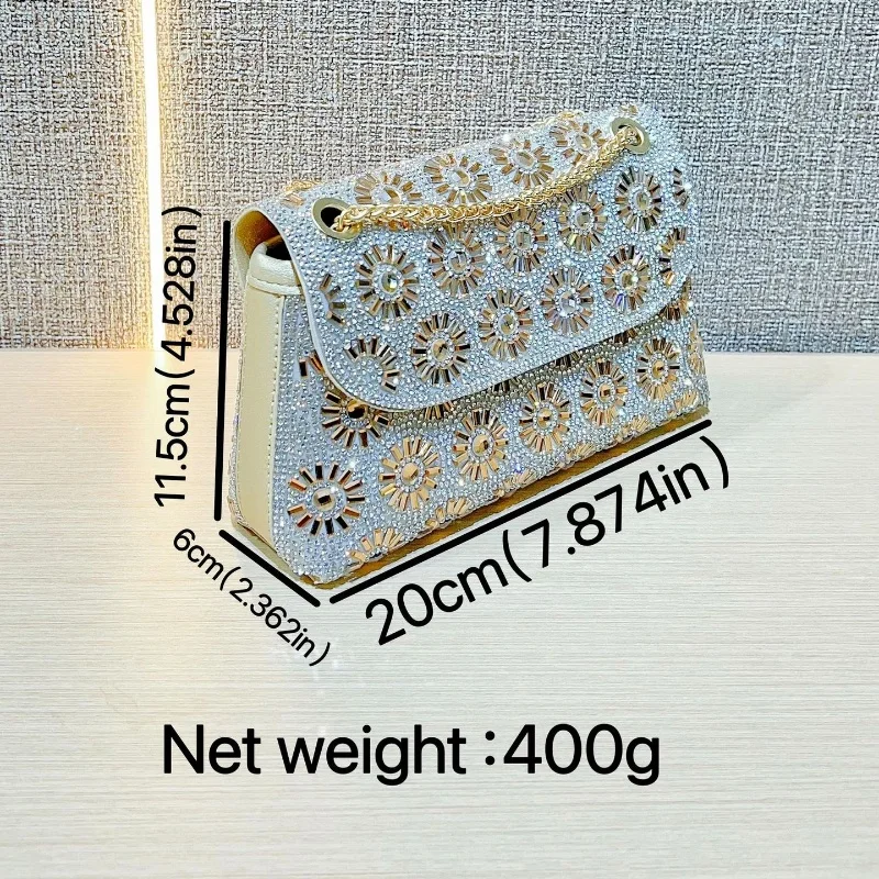 2025, neue schicke Luxus-Glitzer-Handtasche für Damen, Abend-Clutch, modisch, zart, mit Nieten besetzt, Diamant-Partytasche, Damen-Ketten-Umhängetasche