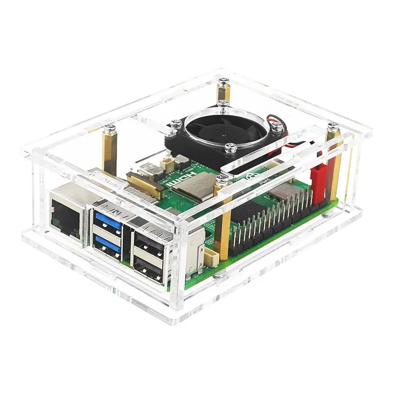 Raspberry Pi 5 boîtier acrylique coque transparente boîtier Transparent avec ventilateur de refroidissement pour Raspberry Pi 4 modèle B