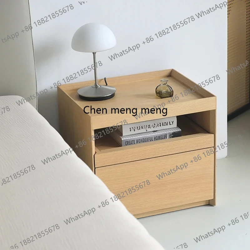 

Italian minimalist solid wood bedside table, cream wind storage, side locker