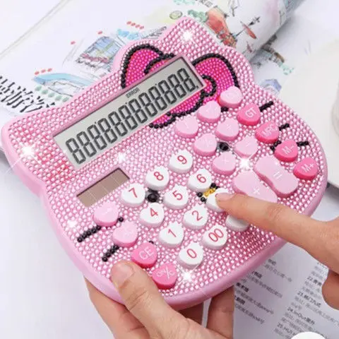 Original Hello Kitty Diamond Calculator Cartoon Korean Pink Diamond Heart-Shaped Button Kitty Crystal Diamond Ktcat Computer