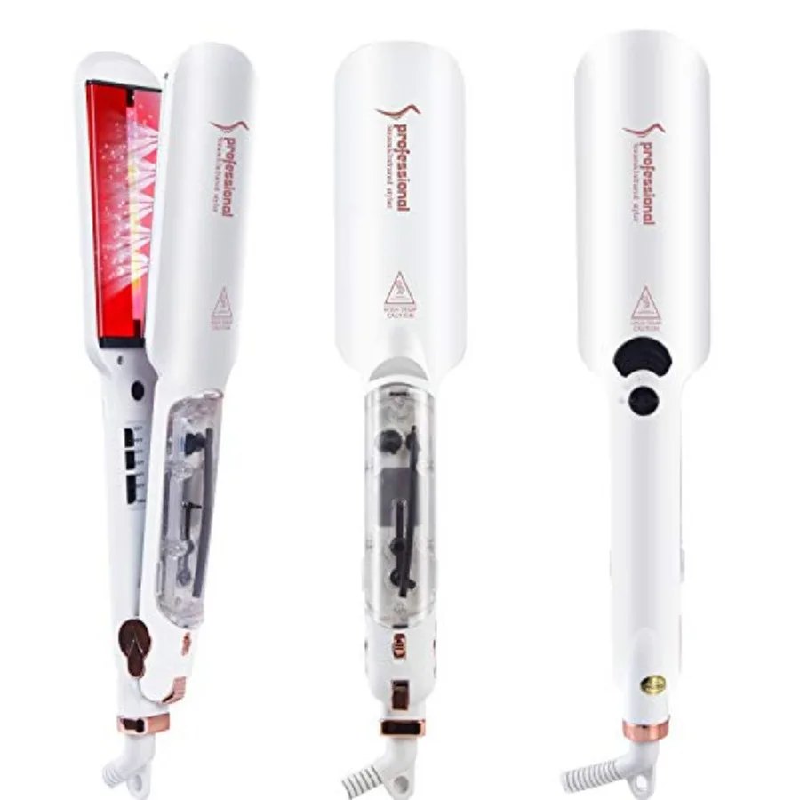

DORISILK Professional 2 Tourmaline Ceramic Flat Iron - Steam and Infrared Heat for Straightening Curling Dual Voltage Control W