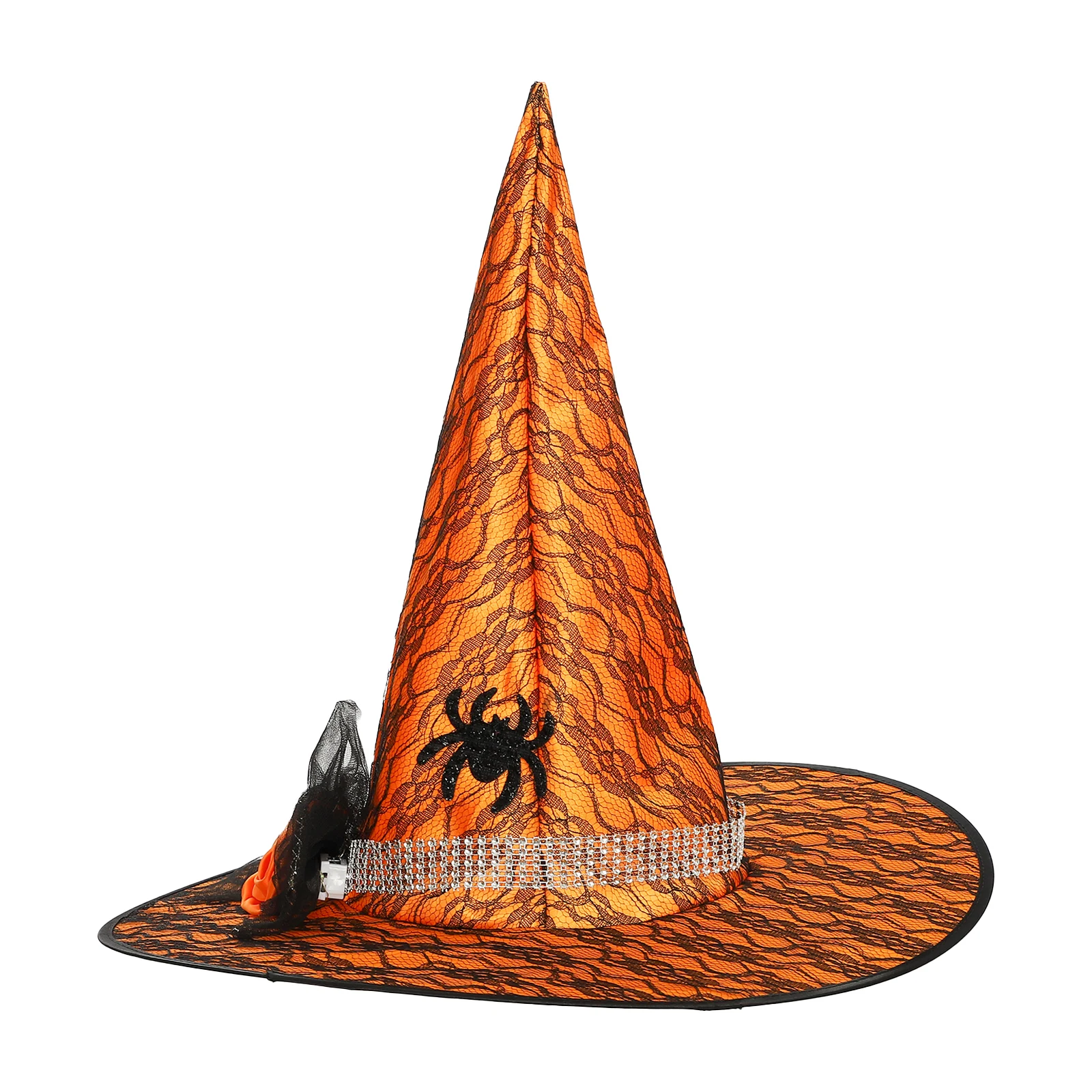 Costume de Sorcière à Thème d'Halloween pour Adulte, Accessoires de Performance, Col Montant, Long Everak avec Chapeau de Sorcière LED