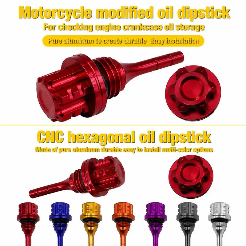 1pcs Oil Dipstick Aluminum Alloy Motorcycle Engine Hexagon Oil Dipstick Filler Cap Aluminum Alloy Enhanced Performance Universa