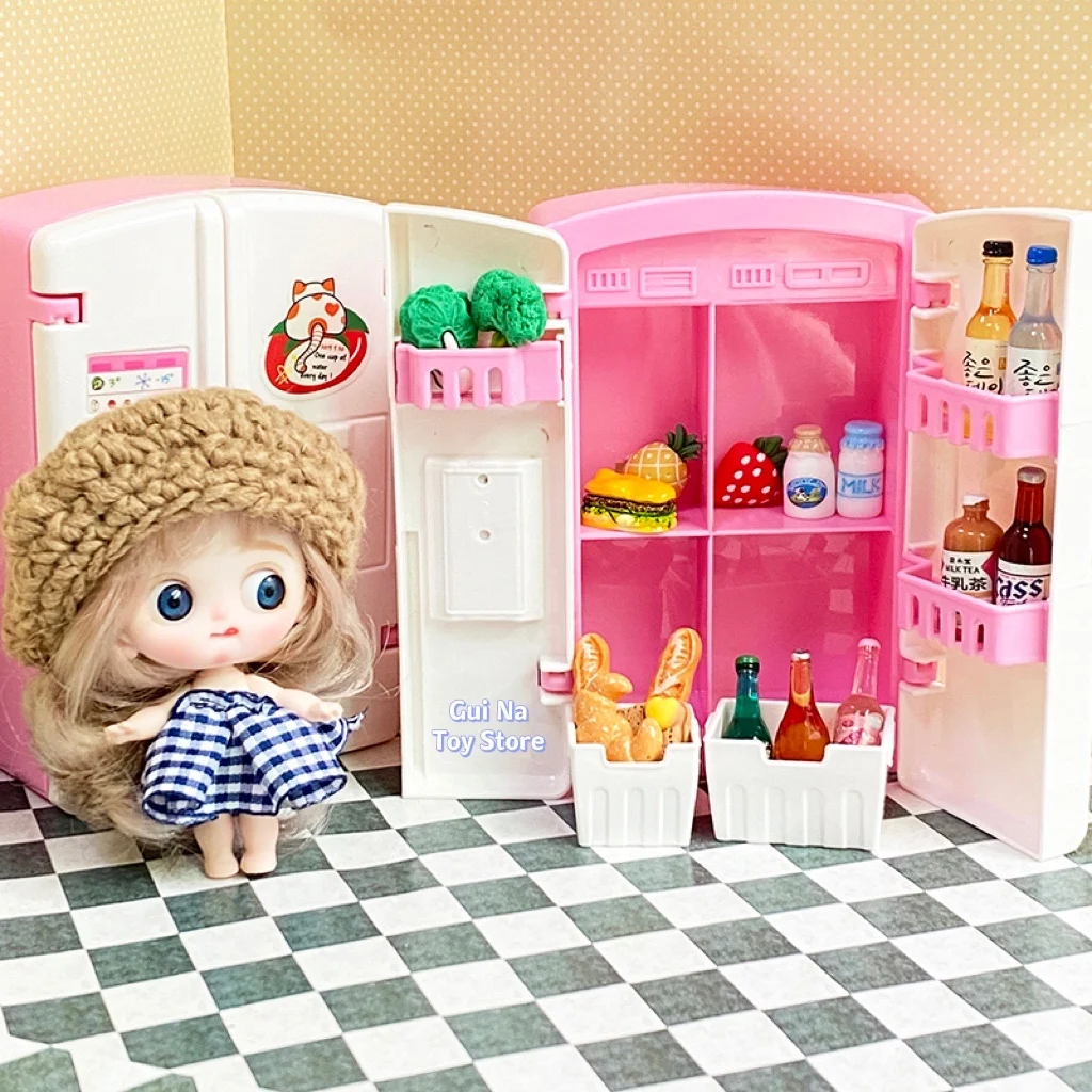 new 1/12 Toys Doll Montessori Kitchen Refrigerator Miniature DollHouse Toy Kitchen Accessories Dollhouse Furniture Toys for Girl