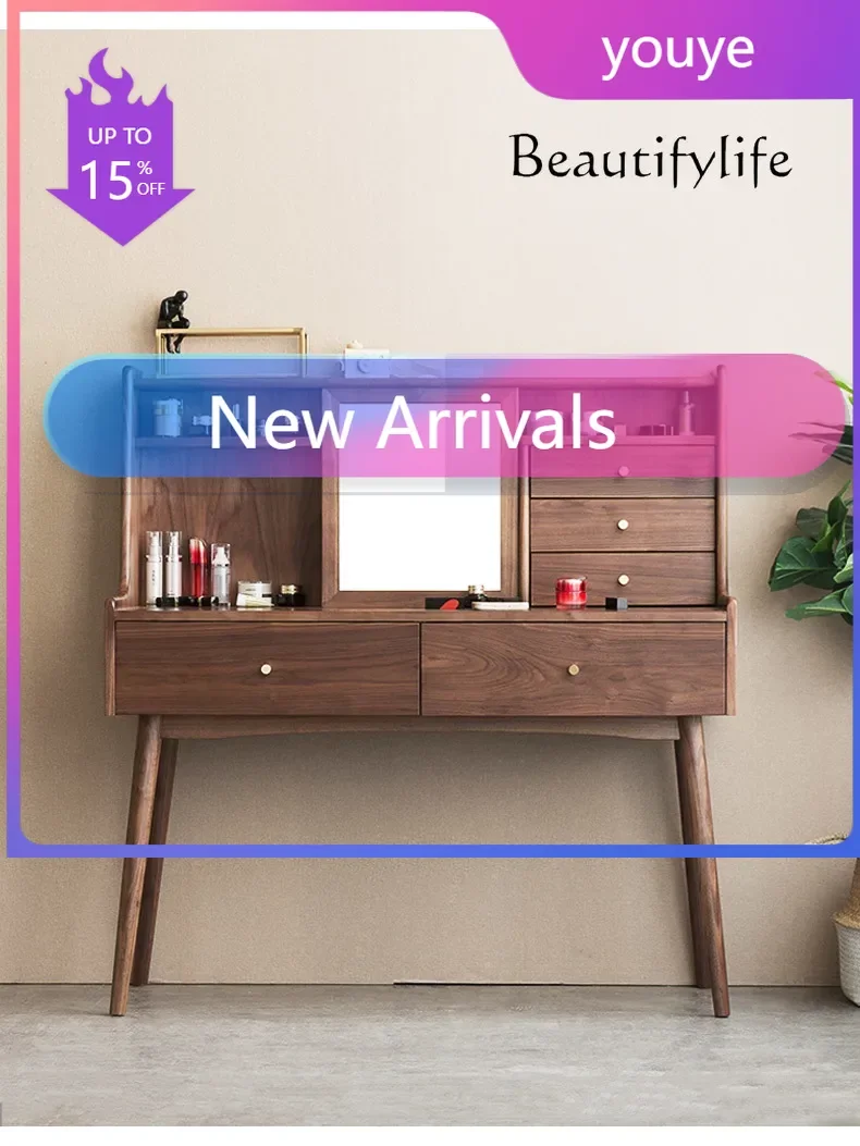 

N19 North America Black Walnut Wooden Dressing Table Log Multi-Functional Integrated Makeup Table Small Apartment