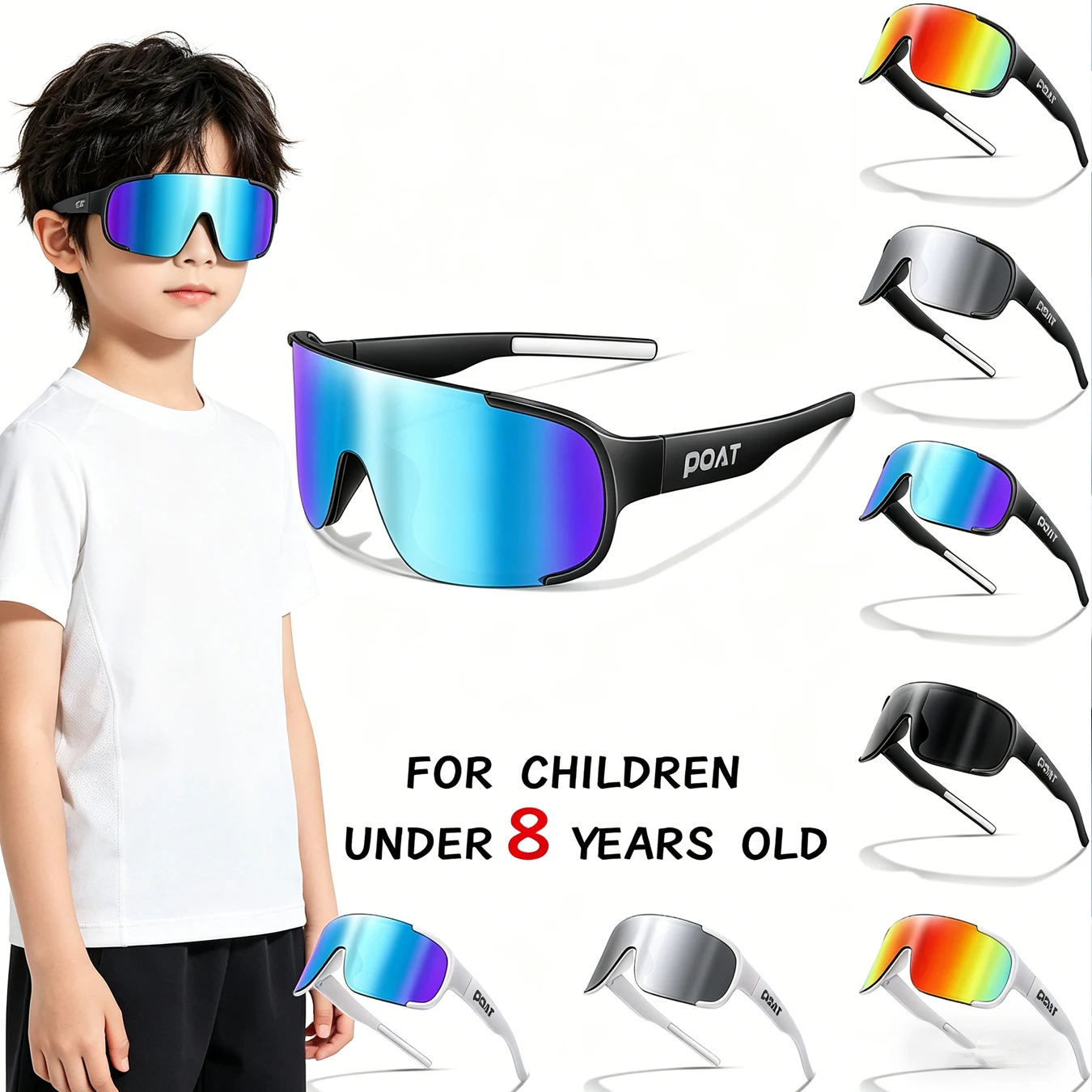 POAT Kinder-Sonnenbrille, UV400, Kinder-Fahrradbrille, Outdoor-MTB-Rennrad-Wanderbrille, Jungen- und Mädchen-Fahrradbrille, 3–8 Jahre