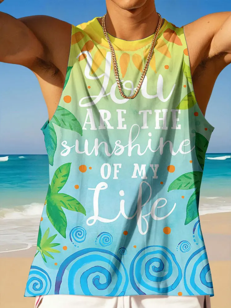 

Men's round neck vest printed summer casual sleeveless top men's outdoor beach fashion vest