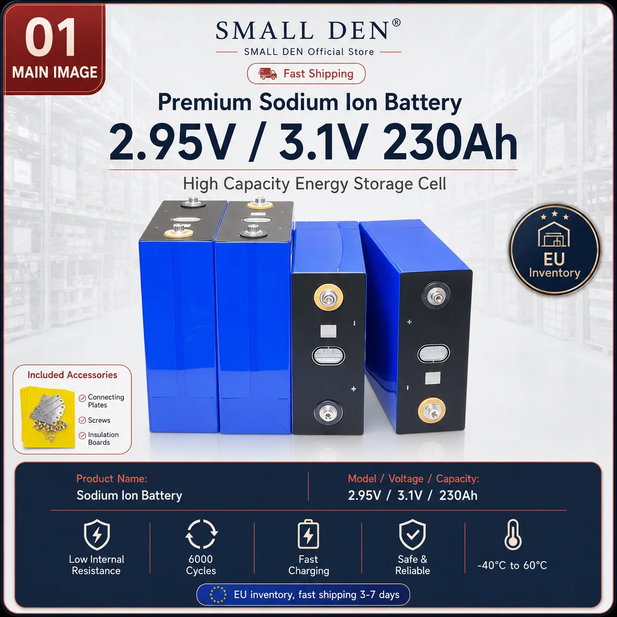 Batterie au sodium-ion 3.1V 230Ah Grade A, cellule de stockage d'énergie rechargeable, entrepôt UE, livraison rapide sans taxes, batterie solaire pour camping-car, véhicule électrique, voiturette de golf, système solaire domestique, 6000 cycles