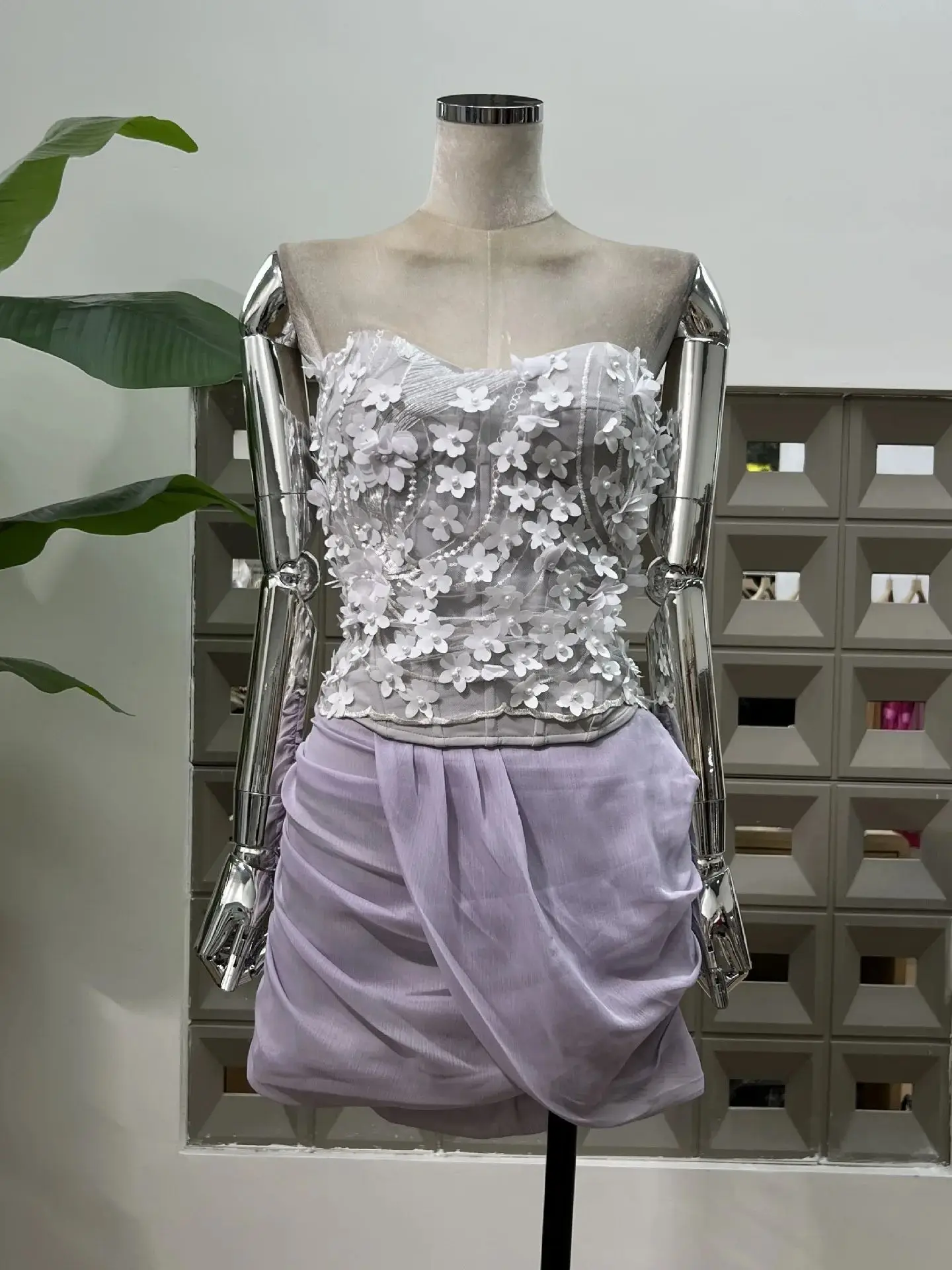 

Women's Sexy Corset Tube Ruffled Bodycon Mini Skirt Flower Two-Piece Set Summer New Birthday Party Club Cocktail Evening Dress