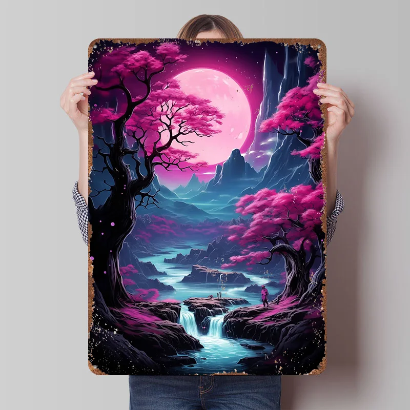 River Landscape Fantasy Poster Customized Wall Art Vintage Metal Signs Retro Tin Plaque for Man Cave Office Decor Room Ornaments