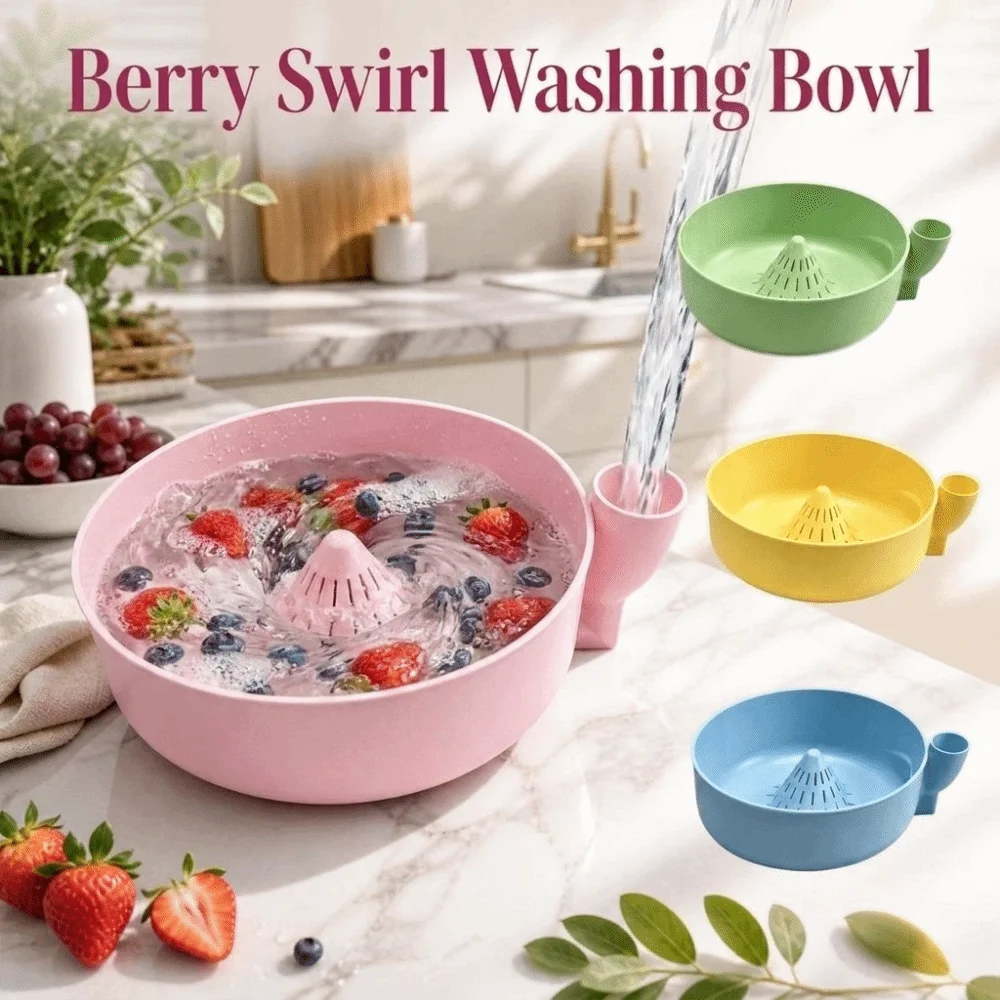Rotating Berry Swirl Washing Bowl Self Rinsing Quick Drain Automatic Fruit Wash Bowl with Drain Holes Easy Clean