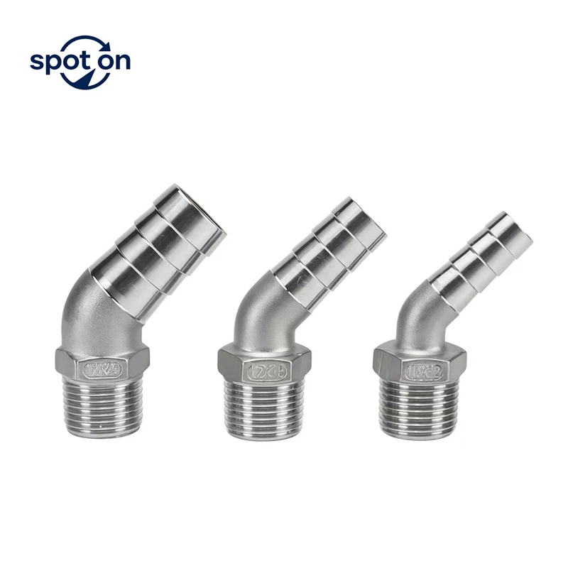 

3/5PCS 1/8" 1/4" 3/8" 1" - 2" BSPT Male 6 8 10 12 15 20-50 mm Hose Barb 45 Degree Elbow Connector 304 Stainless Pipe Fitting