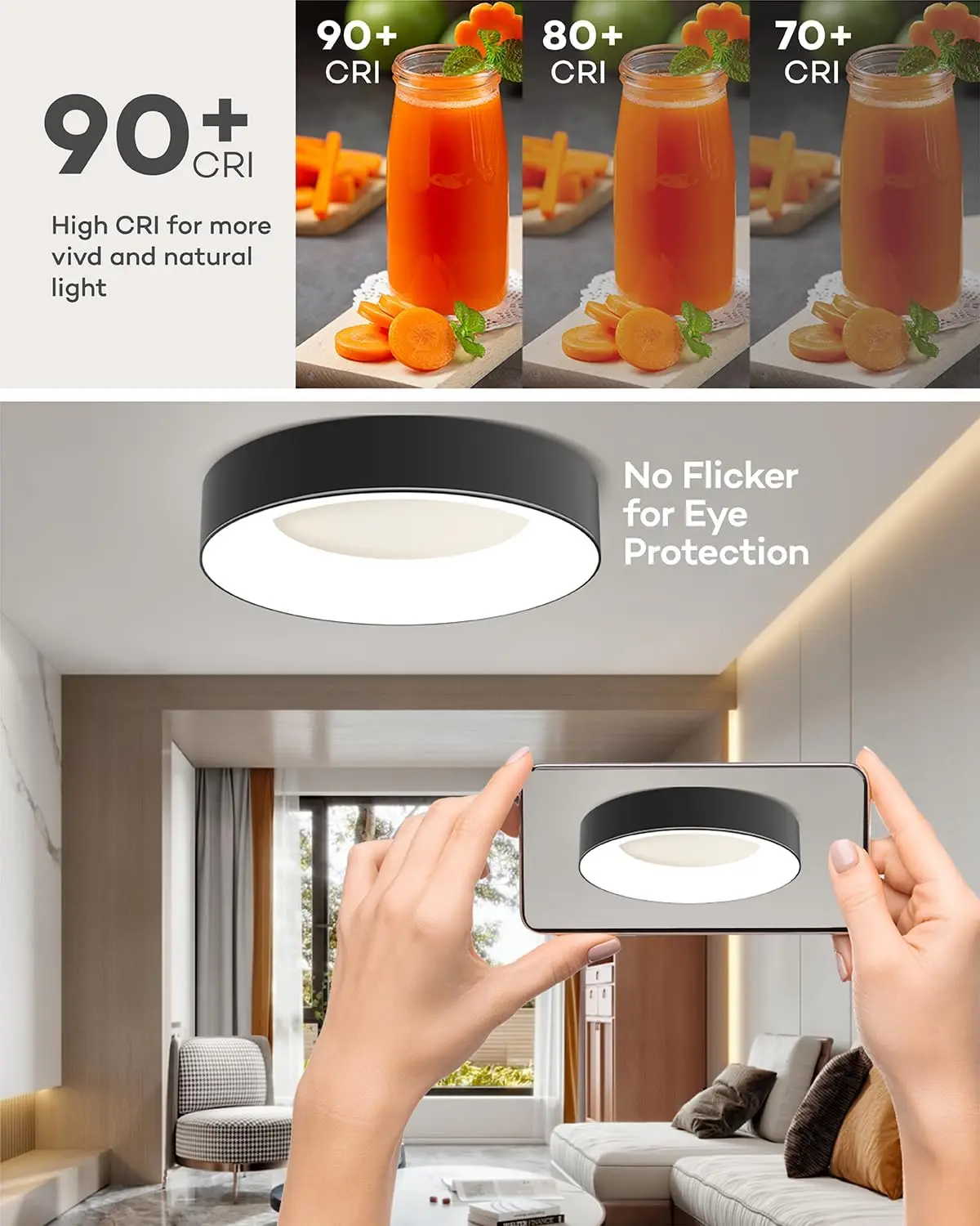 Plafonnier LED Encastré avec Télécommande, Luminaire de Plafond Moderne à Intensité Réglable, 48W, 3000K-6500K