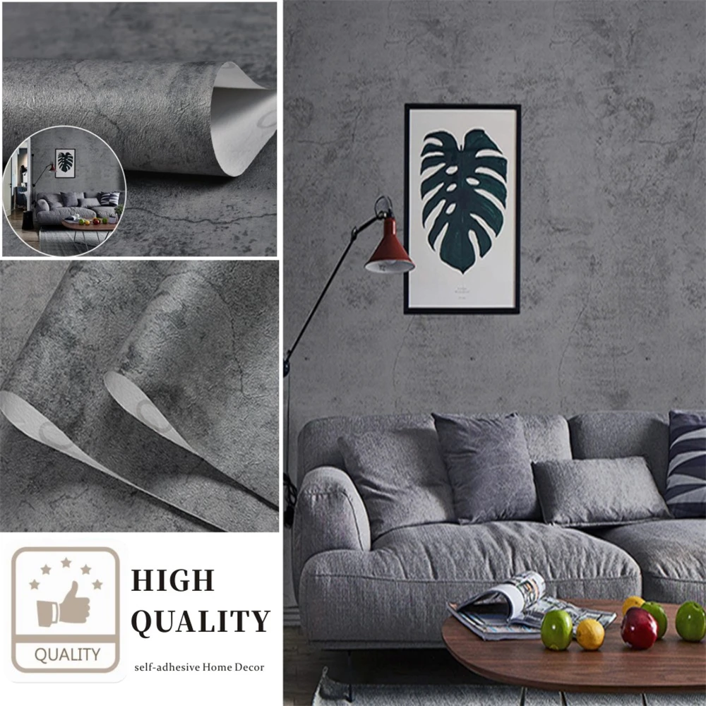 Industrial Cement Grey Clothing Store Living Room Decor Contact Paper Vinyl Self Adhesive Waterproof Wallpaper Wall Stickers