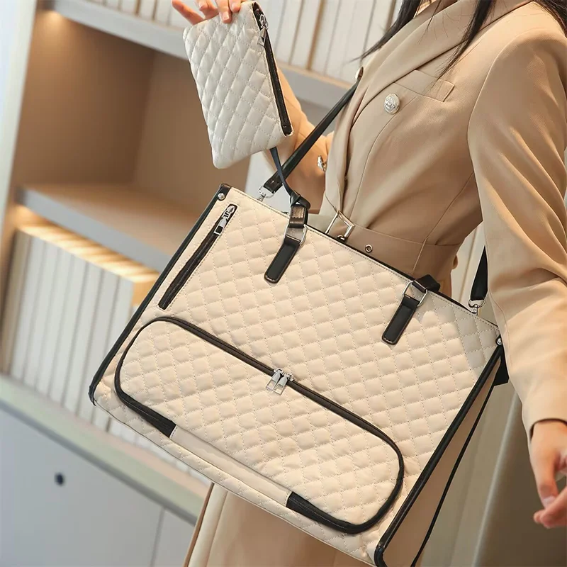 Women Lunch Tote Bag Multi-Function Laptop Bag Multi-Compartment Quilted Handbag with Purse Large Capacity for Food Fruits﻿
