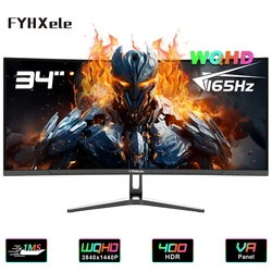 FYHXele 34 Inch Monitor 165Hz VA WQHD Desktop Wide Display 21:9 LED Gamer Computer Screen 1500R Curved DP/3440*1440