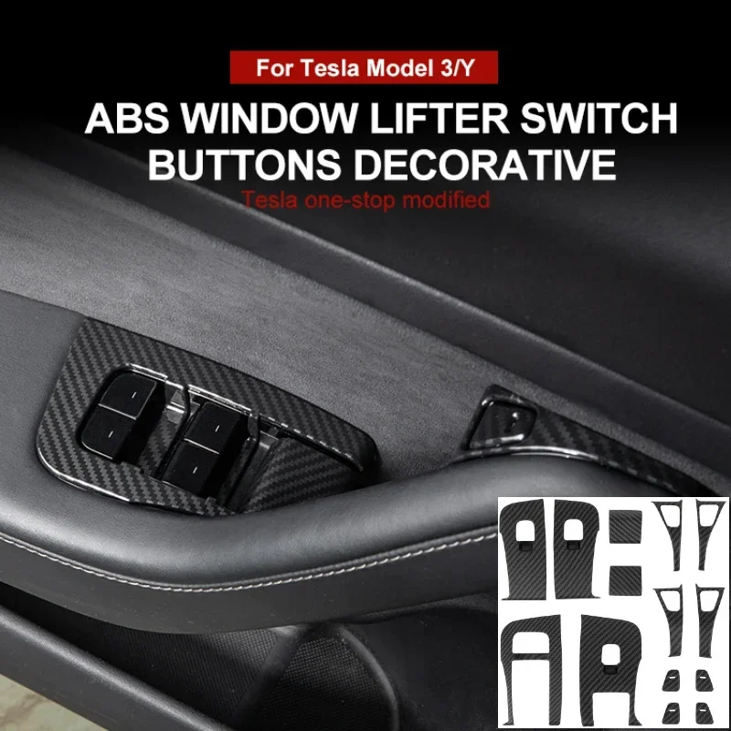 For Tesla Model 3 Y Window Lifter Switch Buttons Cover Trim Frame Sticker Carbon Fiber ABS Car Interior Decoration Accessories