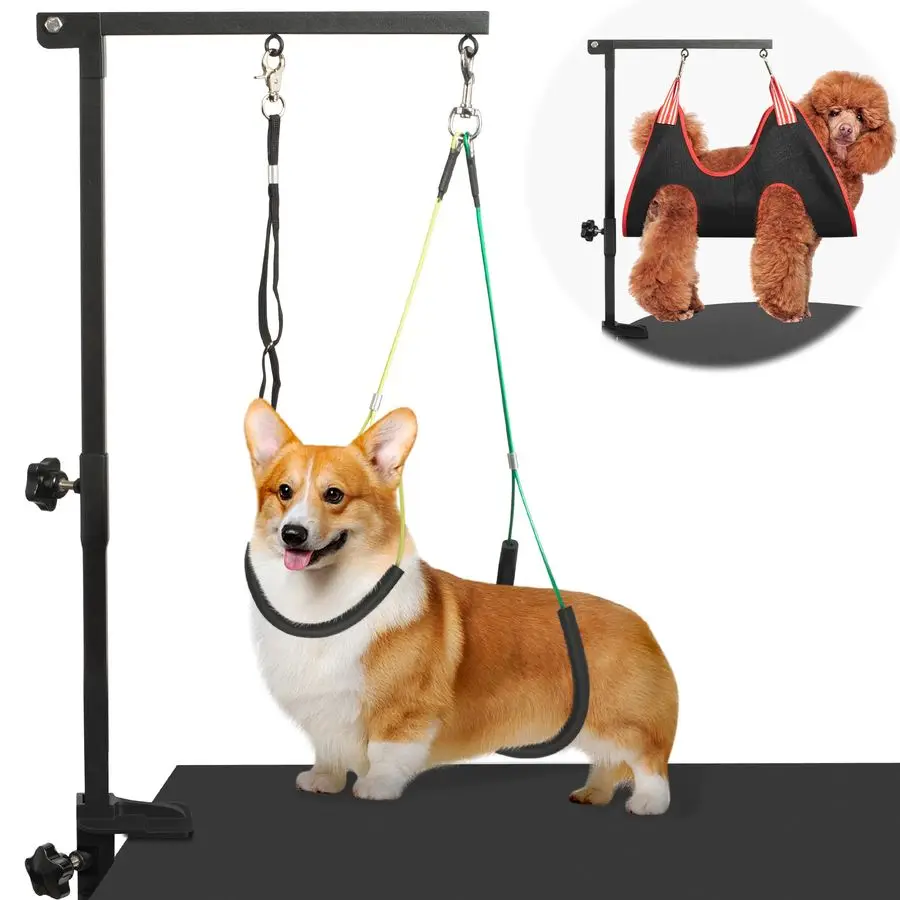 

Стойка для груминга с гамаком для животных, 35-дюймовая регулируемая подставка для груминга с держателями для лап, стойка для груминга собак с регулируемыми держателями для лап