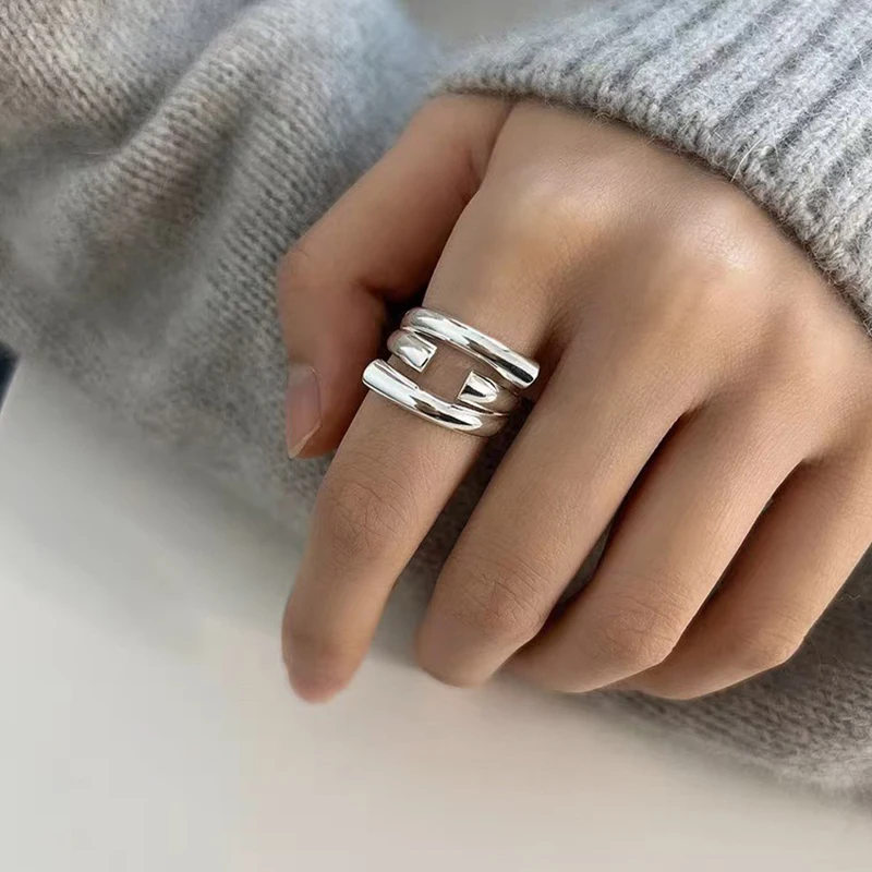 

VENTFILLE 925 Sterling Silver Multi-storey Ring For Women Hollow Out Overlapping Personality Jewelry Gift Dropshipping