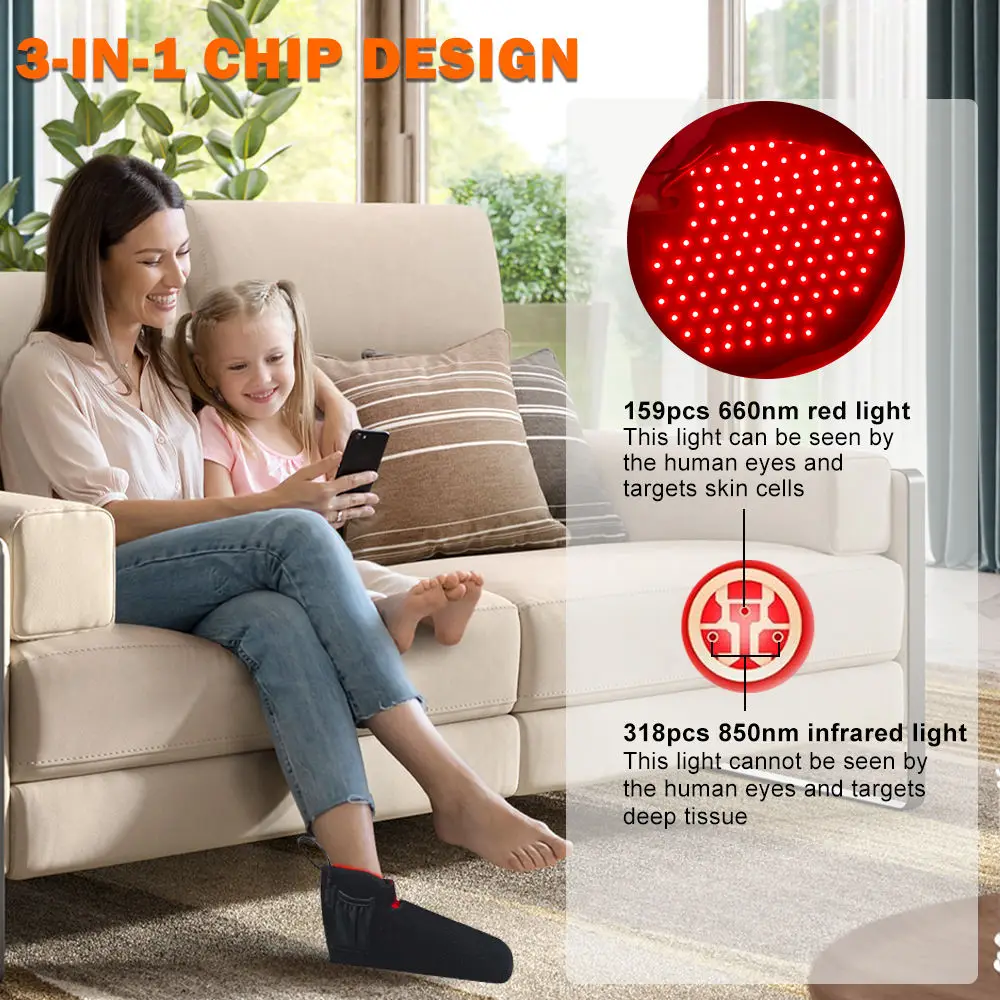 New 159 Pcs LEDs Red&Infrared Light Therapy Pad 660&850 nm with Controller-for Toes Ankle Elbow Knees Red Light Therapy Shoes