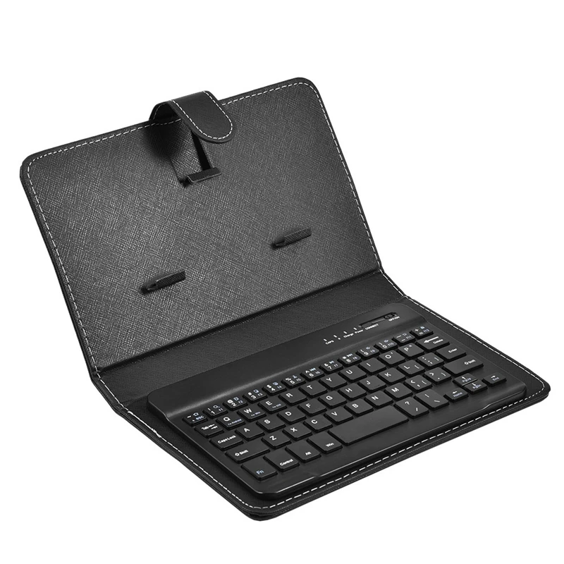 Bluetooth Mini Wireless Keyboard With PU Leather Case For Smartphone Tablet 4.5 Inch - 6.8 Inch Rechargeable Easy To Use Black