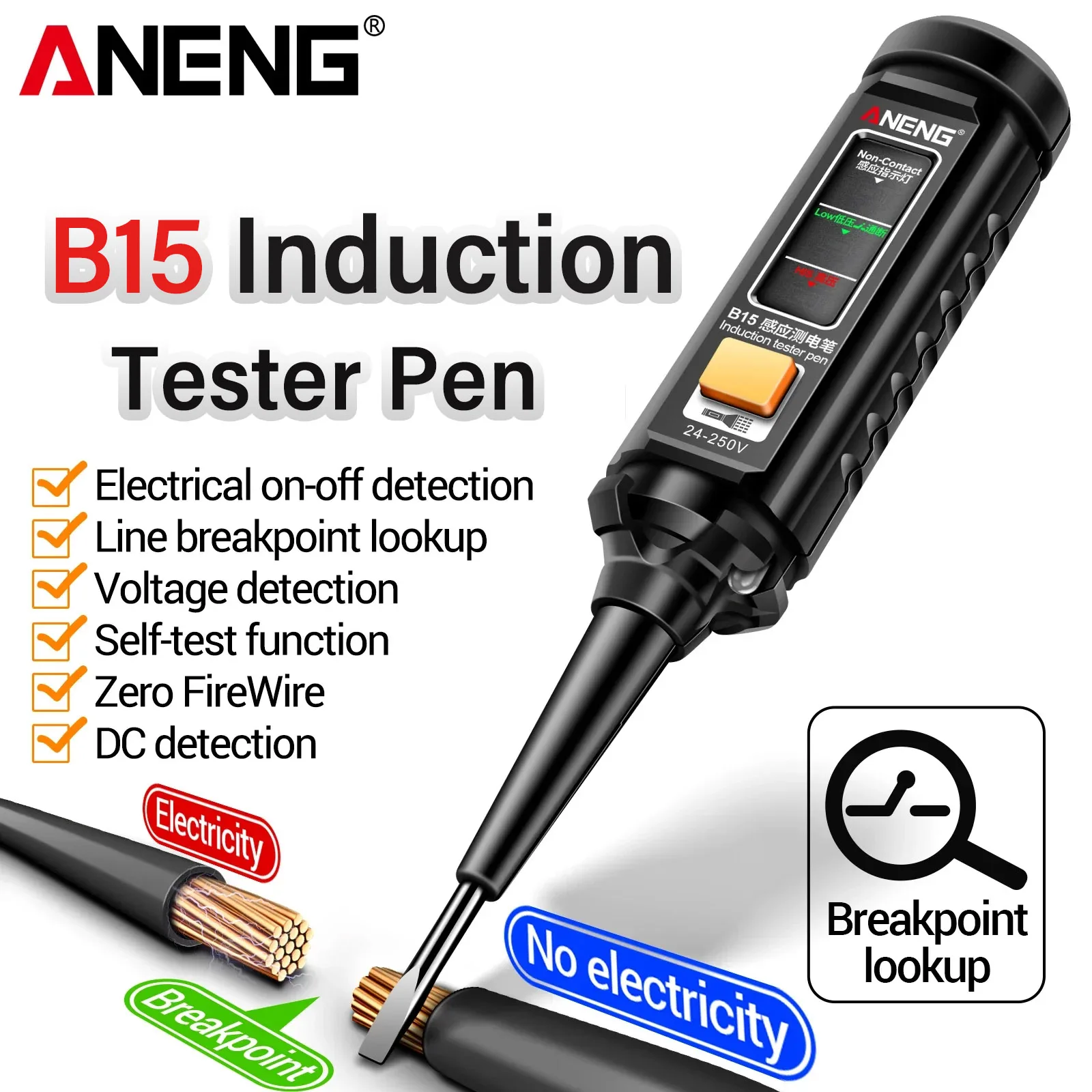

ANENG B15 Induction Tester Pen 24-250V Highlight Color Light Professional AC Voltage Electrician Screwdriver Testing Pen Tools