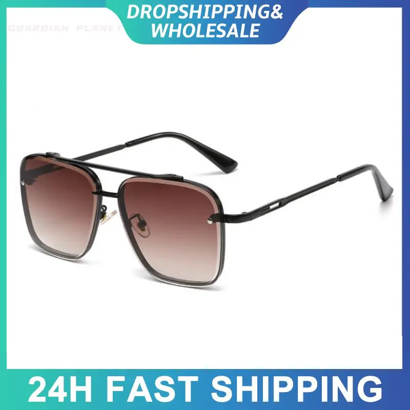 Fashion Gradient Sunglasses Men Metal Square Frame Glasses Brand Design Luxury Party Travel Hike Eyeglass Riding Driving Goggles