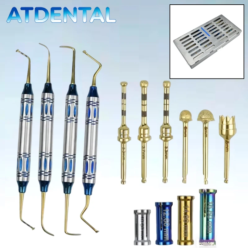 

Профессиональный набор для синус-лифтинга, хирургические инструменты: имплантологические элеваторы, боры с ограничителями и периостальные элеваторы