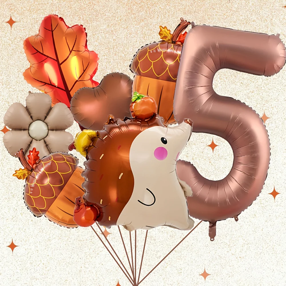 7 Stück Herbst Tannenzapfen Igel Ballon Set 32 Zoll Braun Nummer 1-9 Geburtstagsballon Thanksgiving Party Dekoration Foto Requisiten – Detail 7